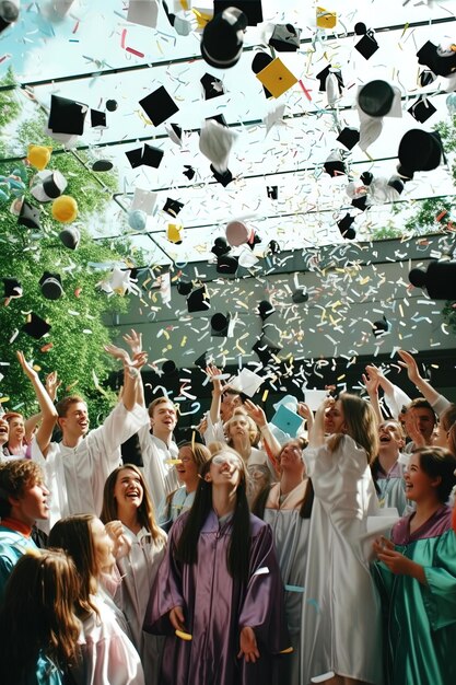 Photo a group of people are celebrating with confetti and streamers