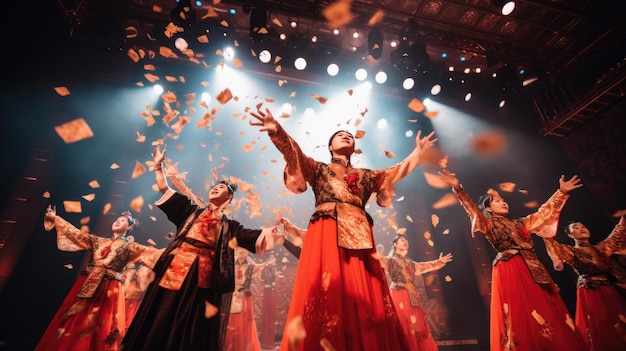 a group of people are dancing in a stage with the words " the word " on it.