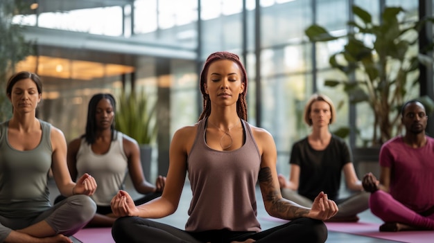 Group of people are doing yoga