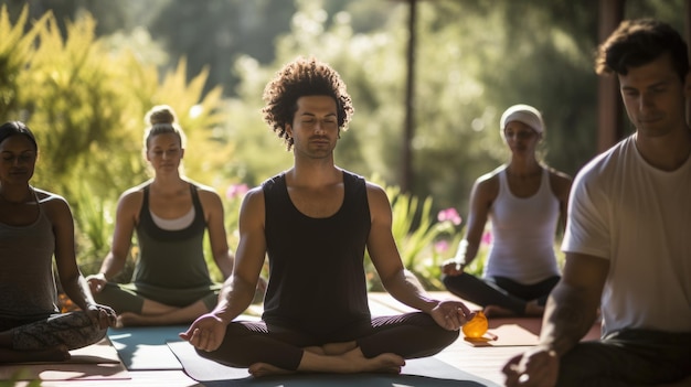 Group of people are doing yoga