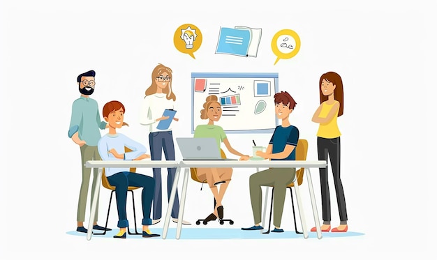 a group of people are having a conversation in a conference room