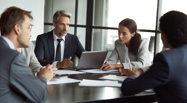 A group of people are having a meeting in a meeting.