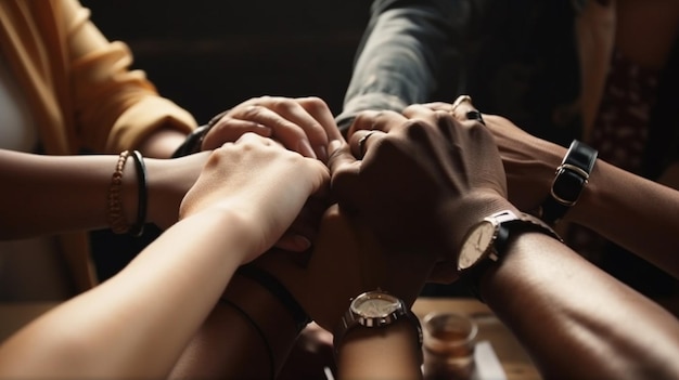 A group of people are holding hands and one of them is holding another with the other handsgenerative ai