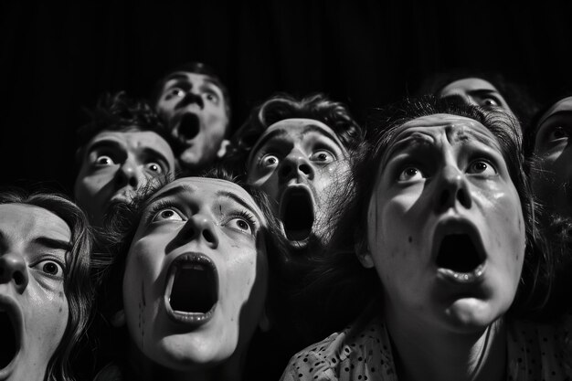 Foto un gruppo di persone sta guardando qualcosa con la bocca spalancata