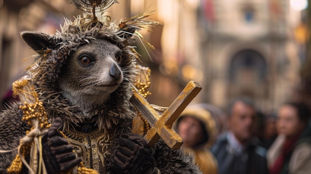 Photo a group of people are in a parade with a monkey wearing a costume