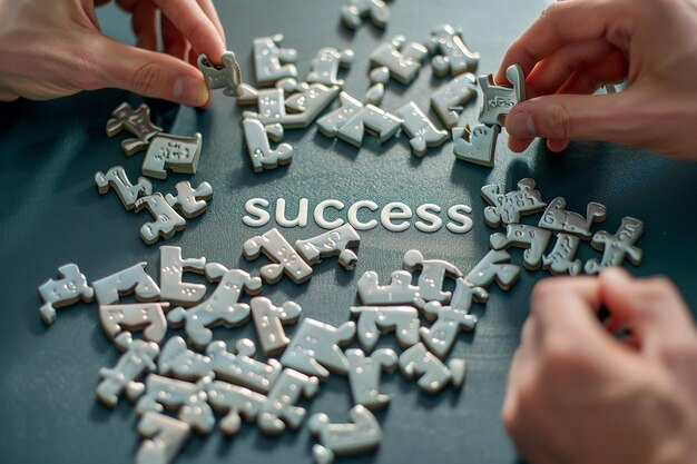 Photo a group of people are playing a puzzle with the word success on it