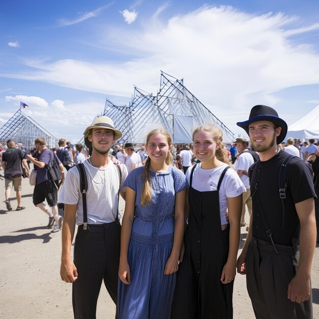 Foto un gruppo di persone sta posando per una foto con una rete sullo sfondo