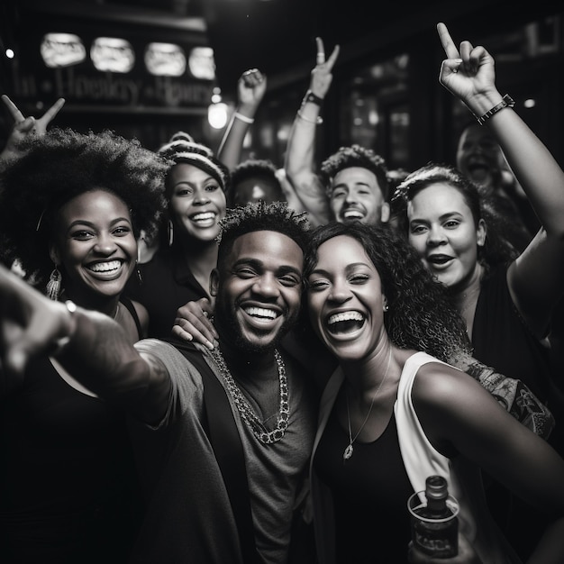 Foto un gruppo di persone posa per una foto con un cartello che dice 