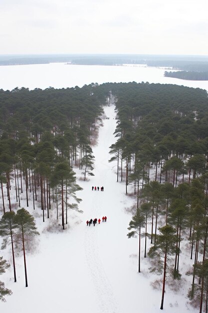 Photo a group of people are riding horses through the snow