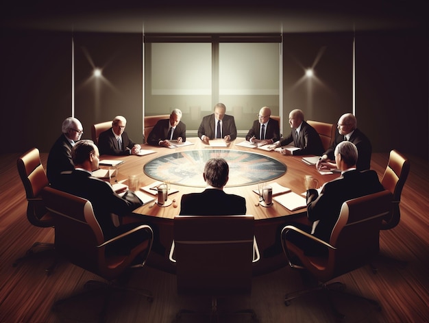 Premium Photo | A group of people are sitting around a round table with ...