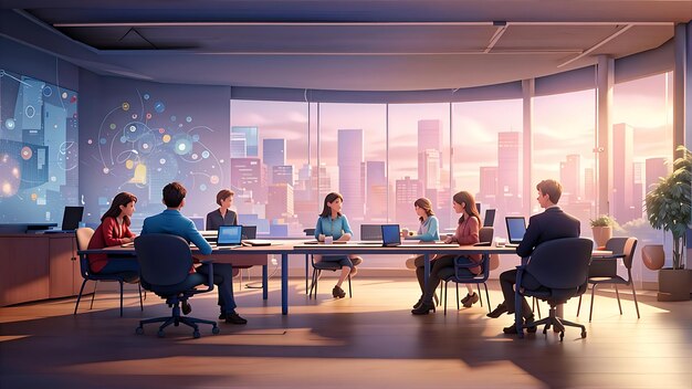 Photo a group of people are sitting around a table in a boardroom meeting