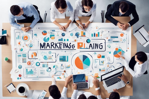 Photo a group of people are sitting around a whiteboard with a chart that says quot find it quot on it