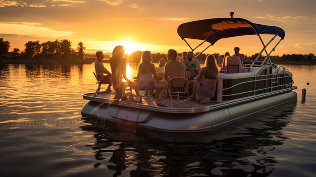 Photo a group of people are sitting on a boat in the water