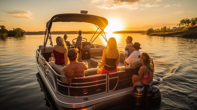 Photo a group of people are sitting in a boat on the water