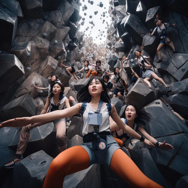 a group of people are sitting in a circle with one wearing orange tights