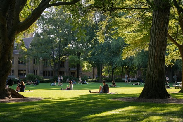 a group of people are sitting on the grass and one is reading a book