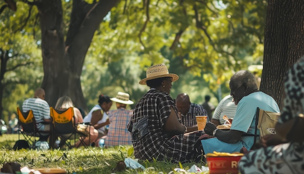 Photo a group of people are sitting in a park enjoying a picnic