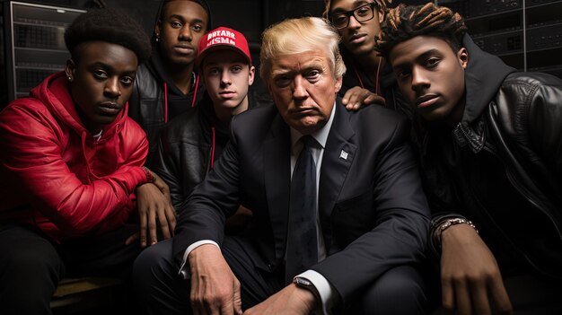 Photo a group of people are sitting together and one of them is wearing a red hat