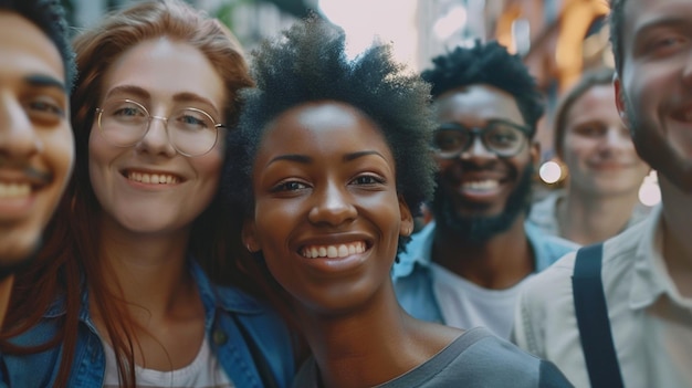 Photo a group of people are smiling and one has a smile on her face