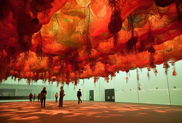 Photo a group of people are standing under a curtain that says  the word  on it