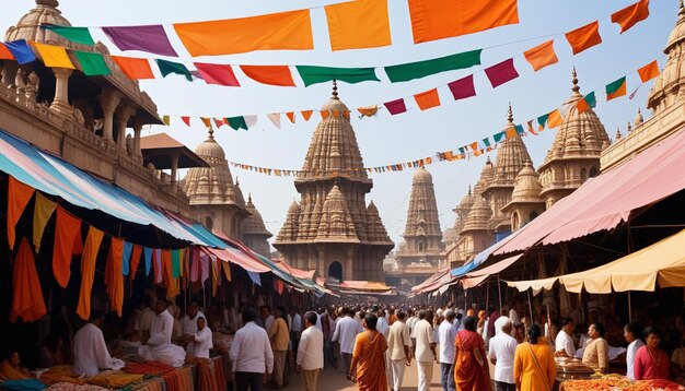 Photo a group of people are standing in front of a temple