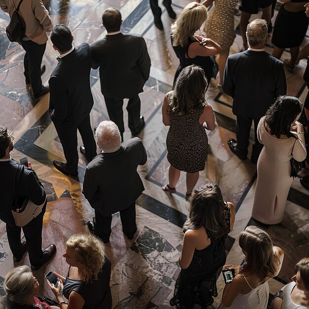 a group of people are standing in a line and one has a number of text on it