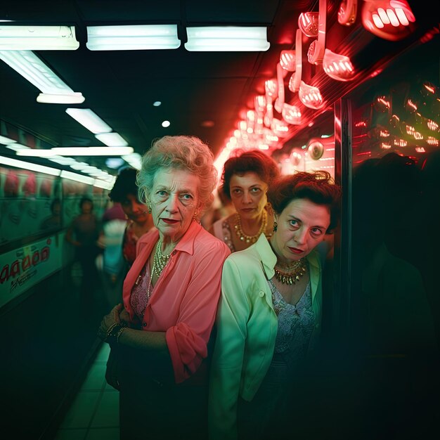 a group of people are standing in a tunnel with a sign that says's'on it.