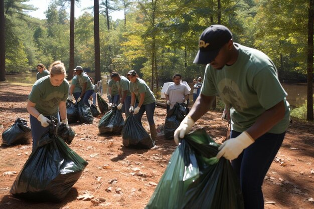 A group of people are throwing garbage in a forest.