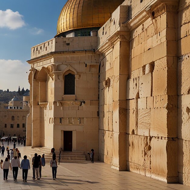 Photo a group of people are walking around a building with a dome on the top