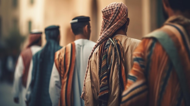 A group of people are walking in a line.