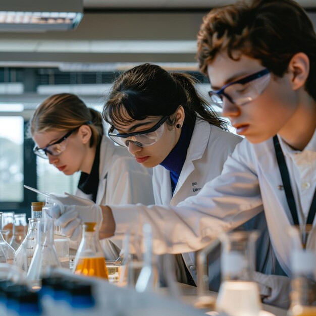 Photo a group of people are working in a lab with lab coats on