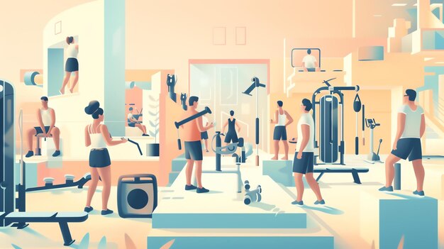 Photo a group of people are working out in a gym there are men and women of all ages