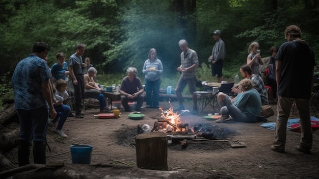 A group of people around a campfire