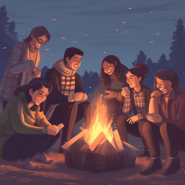 A group of people around a campfire