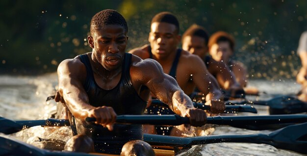 group of people on a boat group of people on the river college students rowing