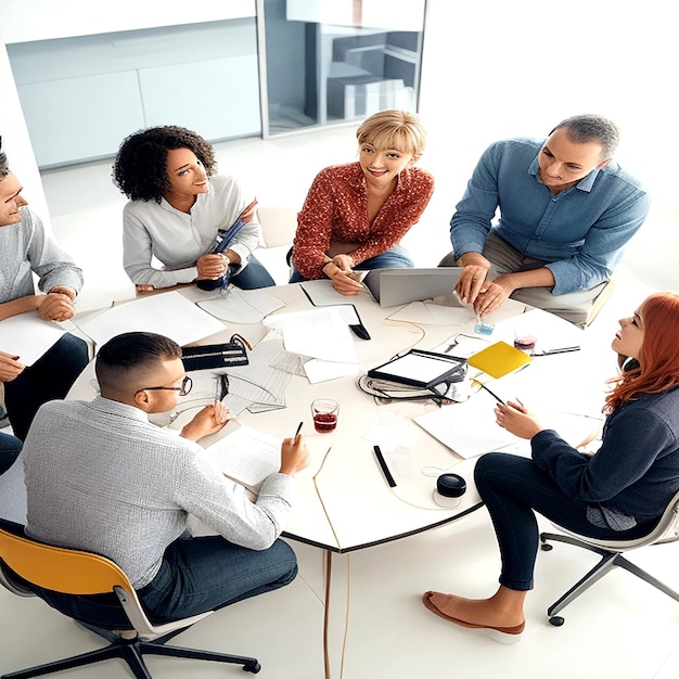 Photo group of people brainstorming meeting ai generated