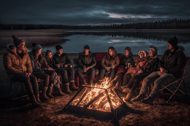 A group of people by the fire Neural network AI generated