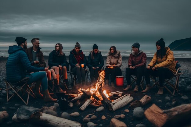 A group of people by the fire Neural network AI generated