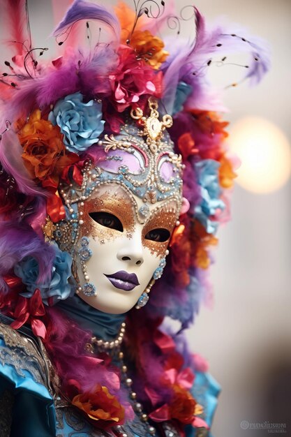 Группа людей празднует венецианский карнавал