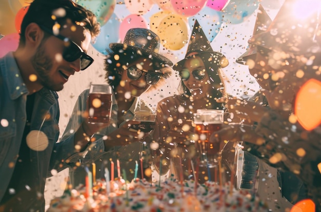 Foto un gruppo di persone che festeggia un compleanno