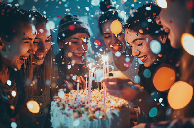 Photo a group of people celebrating a birthday