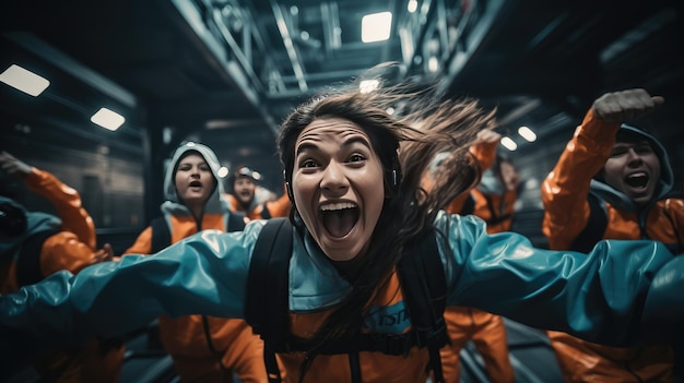 Group of People Celebrating and Raising Their Arms in the Air