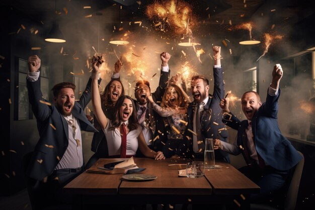 A group of people celebrating at a table