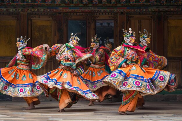 Photo a group of people in colorful costumes dancing