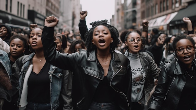 Photo a group of people in a crowd with one of them saying'black women '