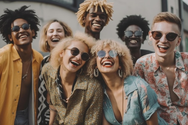A group of people of different nationalities laughing Different ages nationalities having fun together having good time together laughing smiling Enjoyment relaxation respect peace Generative AI