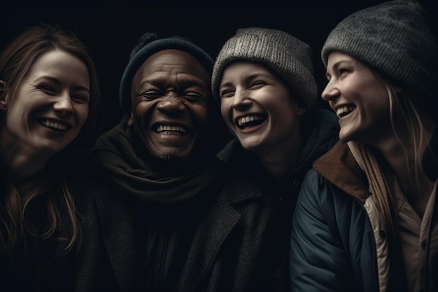 A group of people of different nationalities laughing Different ages nationalities having fun together having good time together laughing smiling Enjoyment relaxation respect peace Generative AI