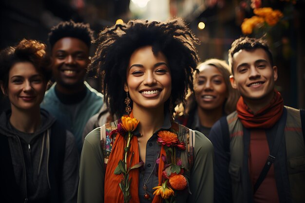 Photo a group of people of different nationalities such as african asians and smile ai generation
