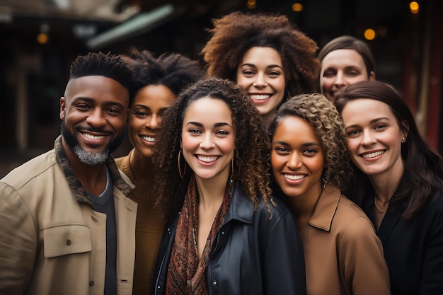 a group of people of different nationalities such as African Asians and smile AI generation