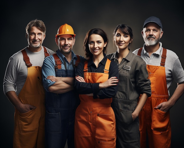 A group of people in different professions standing to celebrate labour day